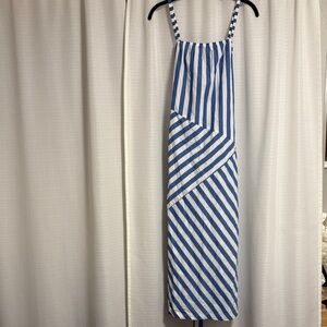 GAP Blue and White Diagonal Striped Maxi Dress